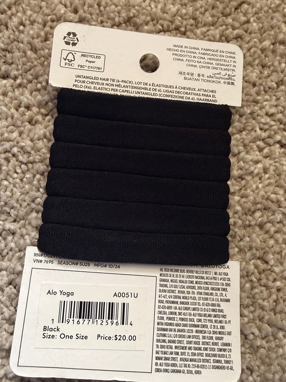 ALO Yoga Black Untangled Hair Ties - 6 Pack - Picture 4 of 6